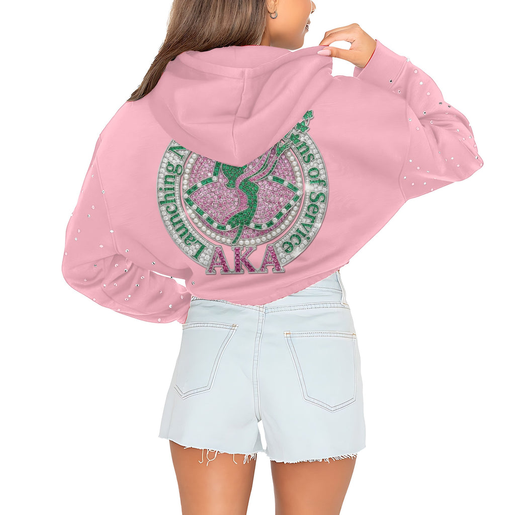 AKA Rhinestone Cropped Pullover Hoodie HTTT
