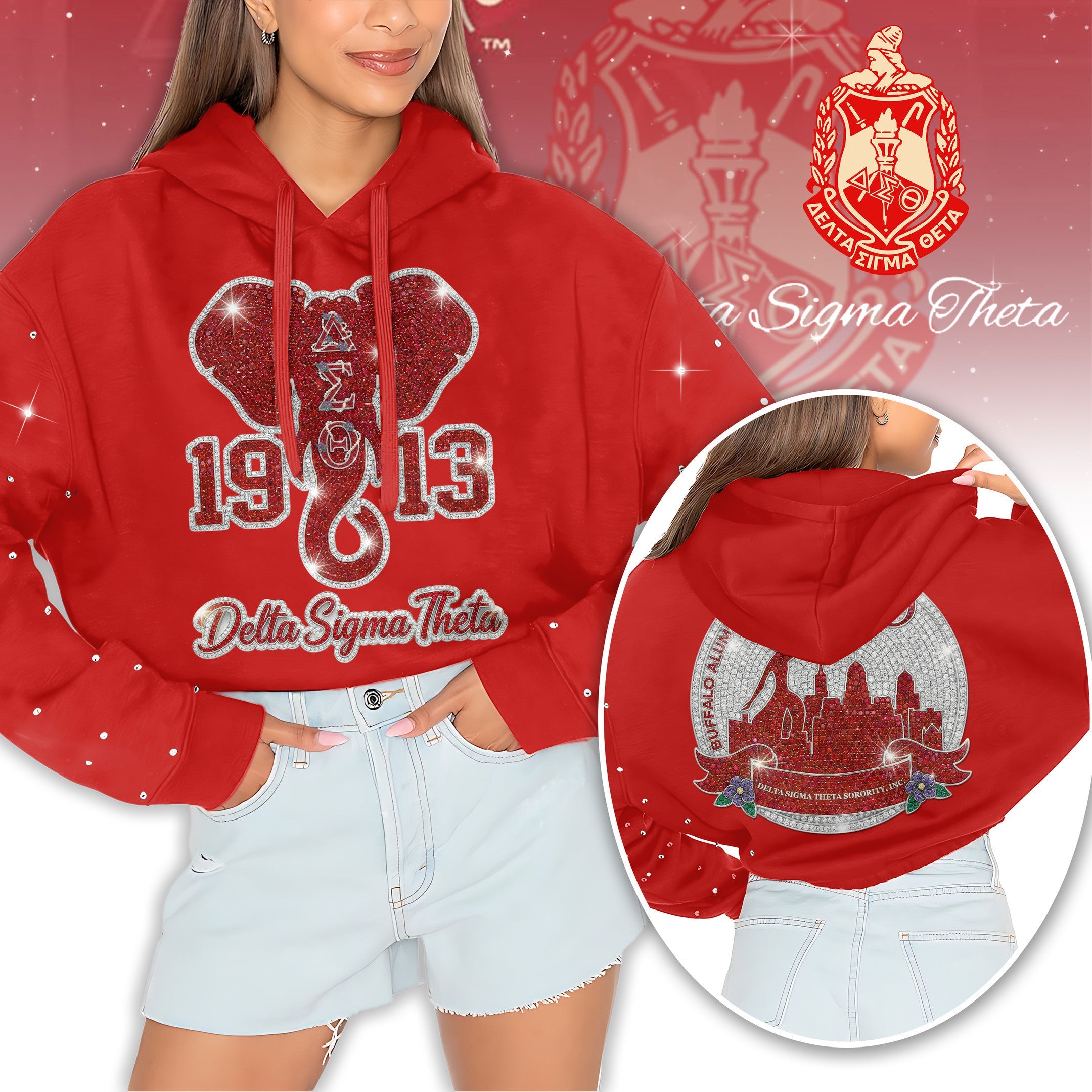 DST Rhinestone Cropped Pullover Hoodie HTTT