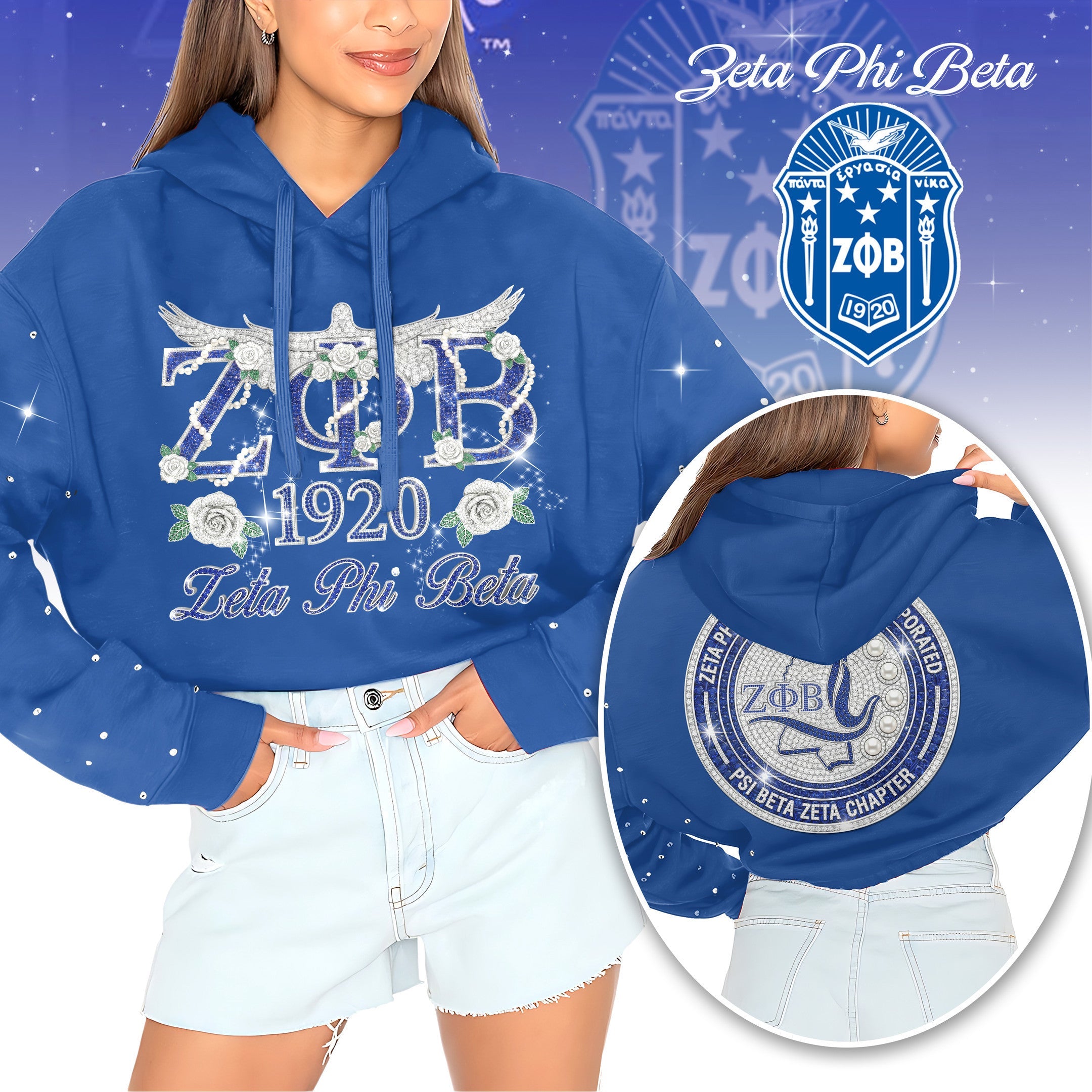 ZPB Rhinestone Cropped Pullover Hoodie HTTT