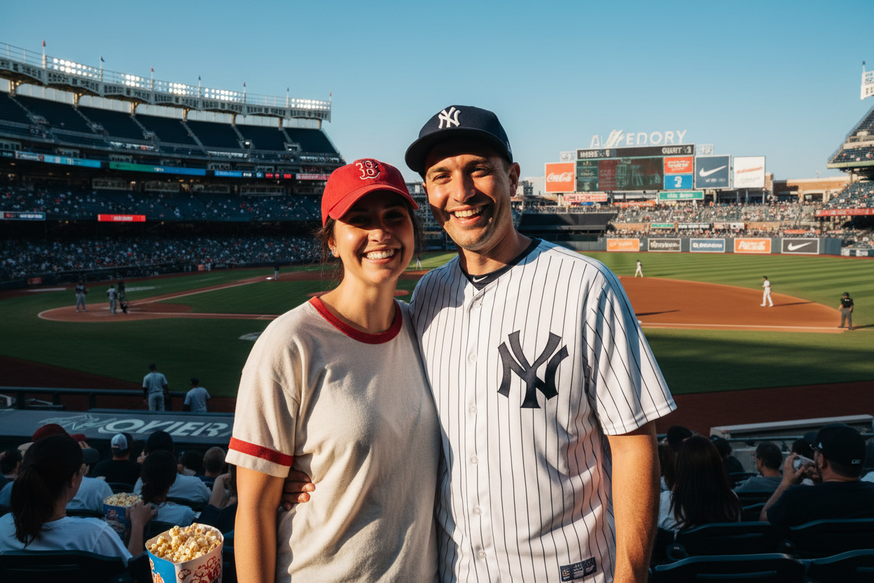 couple love baseball wearing tshirt and jersey